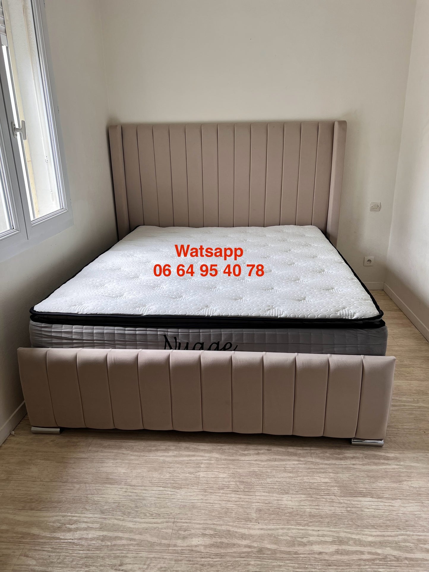 CADRE DE LIT TOKYO VELOURS BEIGE