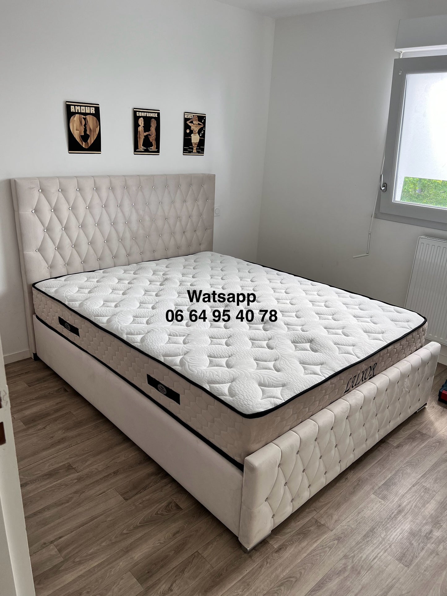 CADRE DE LIT PRESTIGE VELOURS BLANC CASSÉ