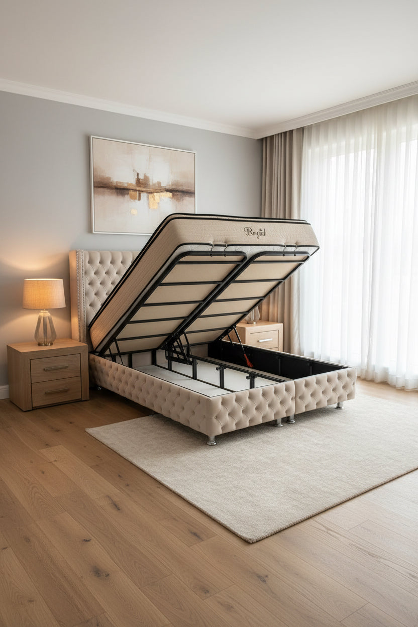 LIT COFFRE CLOUTE BEIGE