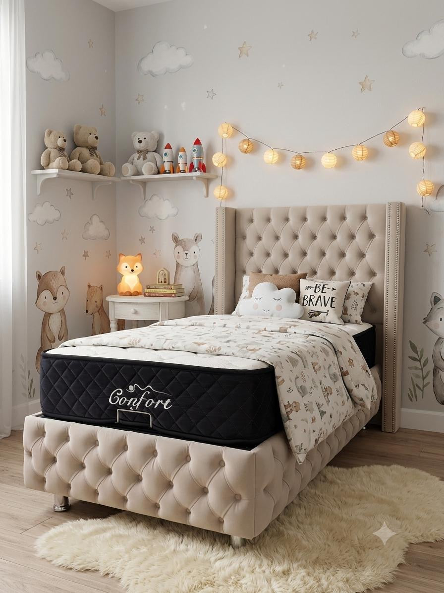 Lit coffre clouté Beige