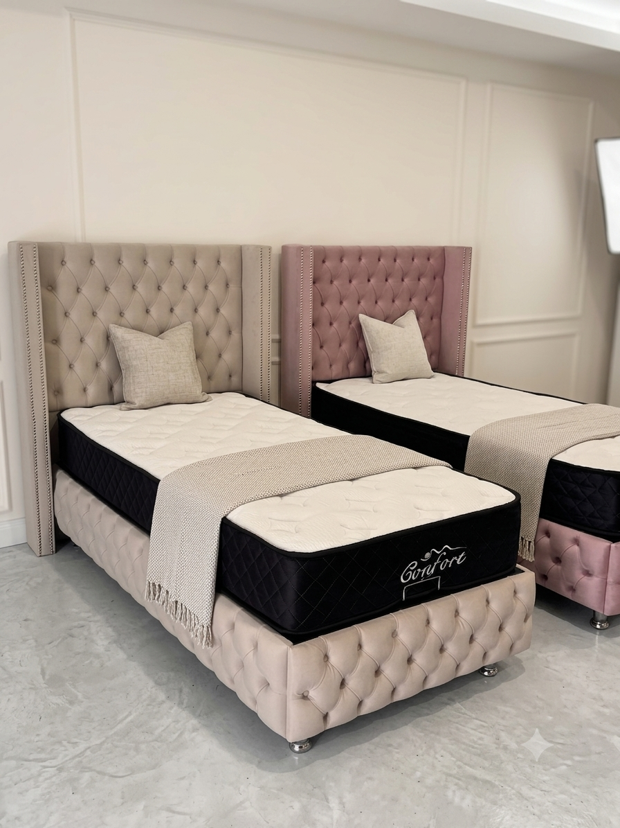 Lit coffre clouté Beige