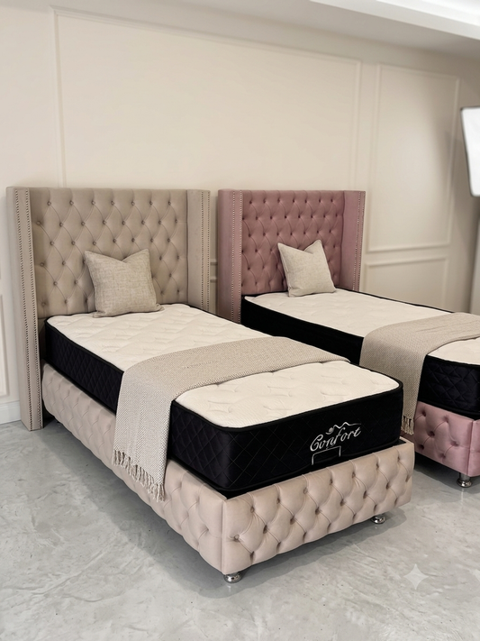 Lit coffre clouté Beige